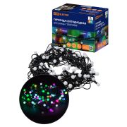 Гирлянда светодиодная «Шарики» 100LED, 10м, многоцвет., каучук чер., посл.подключ., 250 В, IP65, TDM