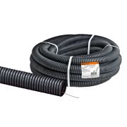 Труба гофрированная ПЛЛ безгалогенная, негорючая (FRHF) d25 с зондом (75 м) легкая черная TDM