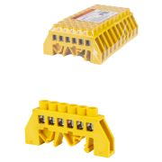 Шина «PE» «земля» в желтом изоляторе на DIN-рейку 8x12мм 6 групп TDM