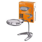 Лупа настольная круглая, d 125 мм, 2-х/5-ти крат. увел., опора, гиб. штанга, LED подсв., 3хААА, TDM