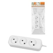 Удлинитель 3 гнезда, 1,5 метра, б/з, 6 А, 1380 Вт, белый, НАРОДНЫЙ У-31011 (Ун 310-0001)