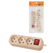 Удлинитель бытовой  У03В выключатель, 3 гнезда, 3метра,2П+3, ПВС 3х1мм2 «Эко» (сосна) 16А/250В TDM