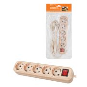 Удлинитель бытовой  У05В выключатель, 5 гнезд, 5метров,2П+3, ПВС 3х1мм2 «Эко» (сосна) 16А/250В TDM