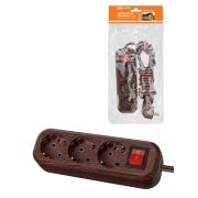 Удлинитель бытовой  У03В выключатель, 3 гнезда, 5метров,2П+3, ПВС 3х1мм2 «Эко» (бук) 16А/250В TDM