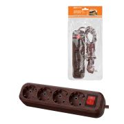 Удлинитель бытовой  У04В выключатель, 4 гнезда, 3метра,2П+3, ПВС 3х1мм2 «Эко» (бук) 16А/250В TDM