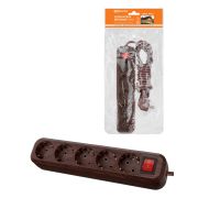 Удлинитель бытовой  У05В выключатель, 5 гнезд, 5метров,2П+3, ПВС 3х1мм2 «Эко» (бук) 16А/250В TDM