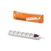 Сетевой фильтр СФ-06В выключатель, 6 гнезд, 1,5 метра, с/з, ПВС 3х0,75мм2 10А/250В белый TDM