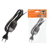 Шнур с плоской вилкой и светорегулятором ШУ05С2 (200Вт, RL) ШВВП 2х0,75мм2 2м. черный TDM