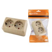 Розетка двойная 2П+З открытой установки с з/ш IP20 16А, сосна «Ладога» TDM