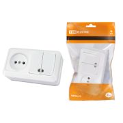 Блок комбинированный выключатель 2-кл. 10А с подсветкой + розетка 2П 10А 250В БКВР IP20 белый «Ладога» TDM