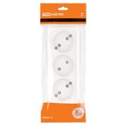 Розетка 3-х местная горизонтальная 2П открытой установки IP20 10A с з/ш белая «Ладога» TDM