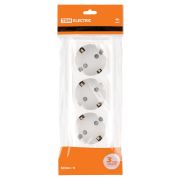 Розетка 3-х местная горизонтальная 2П+3 открытой установки IP20 16A с з/ш белая «Ладога» TDM