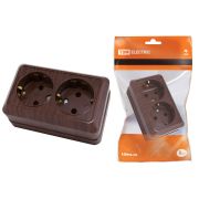 Розетка двойная 2П+3 открытой установки IP20 16А 250В (керамика) бук «Ладога» TDM