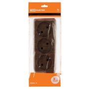 Розетка 3-х местная горизонтальная 2П открытой установки IP20 10A бук «Ладога» TDM