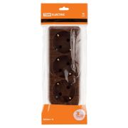 Розетка 3-х местная горизонтальная 2П+3 открытой установки IP20 16A бук «Ладога» TDM