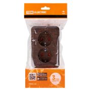 Розетка угловая двойная 2П+3 открытой установки с з/ш IP20 250В 16А бук «Ладога» TDM