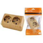 Розетка двойная 2П+3 открытой установки IP20 16А 250В (керамика) сосна «Ладога» TDM