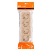 Розетка 4-х местная горизонтальная 2П открытой установки IP20 10A с з/ш сосна «Ладога» TDM