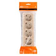 Розетка 4-х местная горизонтальная 2П+3 открытой установки IP20 16A с з/ш сосна «Ладога» TDM