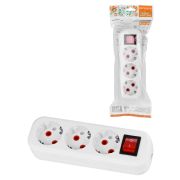 Колодка розеточная 3 гнезда 2П+3 c выключателем 16А 250В белая серии «Народная»