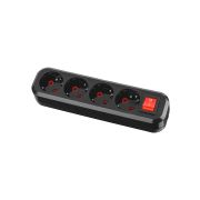 Колодка розеточная 4 гнезда 2П+3 c выключателем 16А 250В черная серии «Народная»