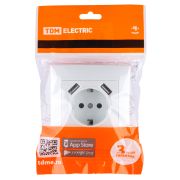 Розетка 2П+З 16А 250В + 2 USB порта 2,1А 5В белая «Лама» TDM