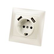 Розетка 2П+З 16А 250В + 2 USB порта 2,1А 5В перламутр «Лама» TDM