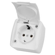 Розетка 2П+З открытой установки IP54 16А с крышкой белая «Селигер» TDM