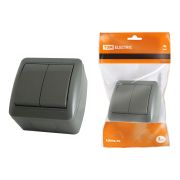 Выключатель 2-кл. открытой установки IP44 10А серый «Селигер» TDM