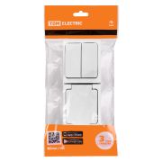 Блок (вертикальный) выключатель 2-кл. + розетка 2П+З с з/ш БКВР IP54 белый «Вуокса» TDM