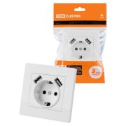 Розетка 2П+З 16А 250В + 2 USB порта 2,1А 5В белая «Сенеж» TDM