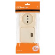 Блок комбинированный выключатель 1-кл. с подсветкой 10А + розетка 2П 10А 250В БКВР IP20 сл. кость «Ладога» TDM