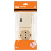 Блок комбинированный выключатель 1-кл. с подсветкой 10А + розетка 2П+З 16А 250В БКВР IP20 сл. кость «Ладога» TDM