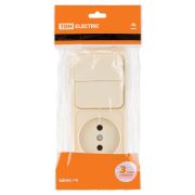 Блок комбинированный выкл. 2-кл. 10А + розетка 2П 10А 250В БКВР IP20 сл. кость «Ладога» TDM