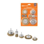 Набор щеток для дрели, латунированных, 5 предметов: «плоские» 50,75 мм, «чашки» 25,50,75 мм, «Рубин», TDM