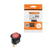 Выключатель клавишный круглый KCD2-101N 12В AC/DC, 1P, 20А, (3с), ON-OFF, черный корпус, красная клавиша с LED подсветкой TDM