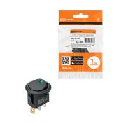 Выключатель клавишный круглый KCD2-101N-2 12В AC/DC, 1P, 16А, (3с), ON-OFF, черный с зеленой точечной LED подсветкой TDM