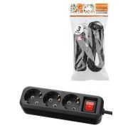 Удлинитель 3 гнезда, 3 метра, с/з, выкл., 10 А, 2300 Вт, черный, НАРОДНЫЙ У1-32055 (Ун1 321-0001)