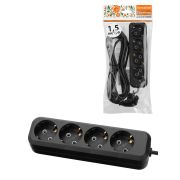 Удлинитель 4 гнезда, 1,5 метра, с/з, 10 А, 2300 Вт, черный, НАРОДНЫЙ У1-42050 (Ун1 420-0001)