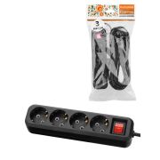 Удлинитель 4 гнезда, 3 метра, с/з, выкл., 10 А, 2300 Вт, черный, НАРОДНЫЙ У1-42056 (Ун1 421-0001)