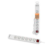 Удлинитель бытовой  У06В-USB 6 гнезд, 2USB 2,4А, 1,5 м, вык., з/к, ПВС 3х0,75мм2 10А/250В белый TDM
